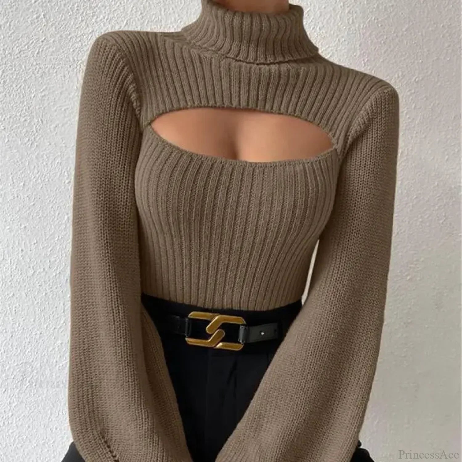 Chest Hollowed-out Turtleneck Sexy Sweater image 1