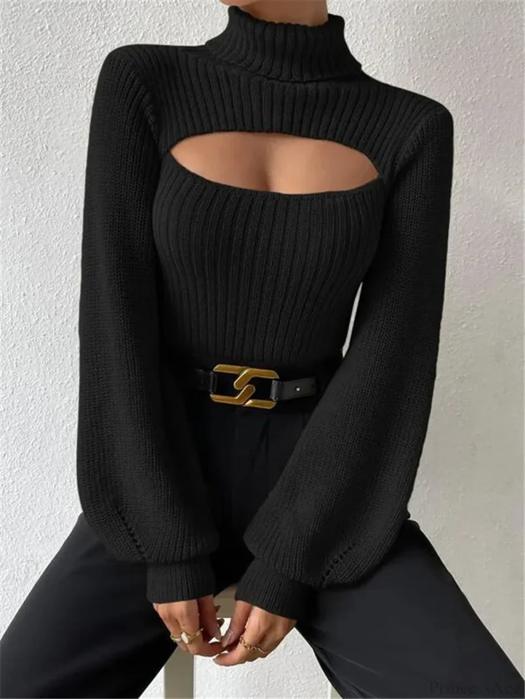 Chest Hollowed-out Turtleneck Sexy Sweater image 7