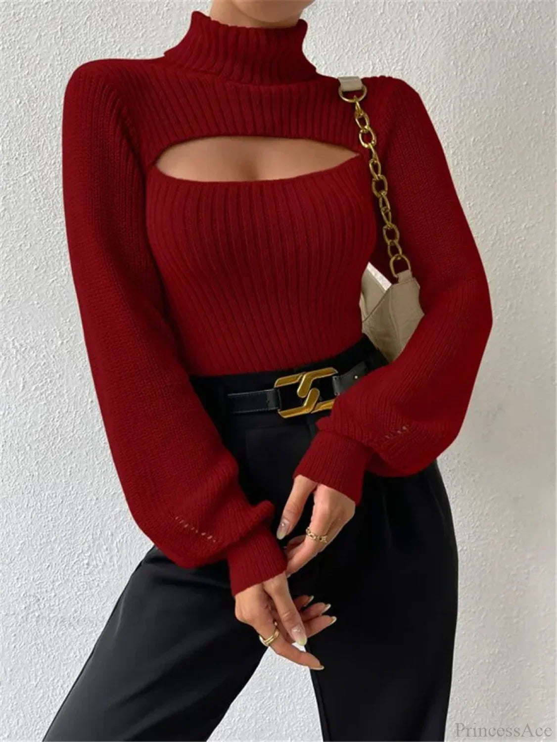 Chest Hollowed-out Turtleneck Sexy Sweater image 11