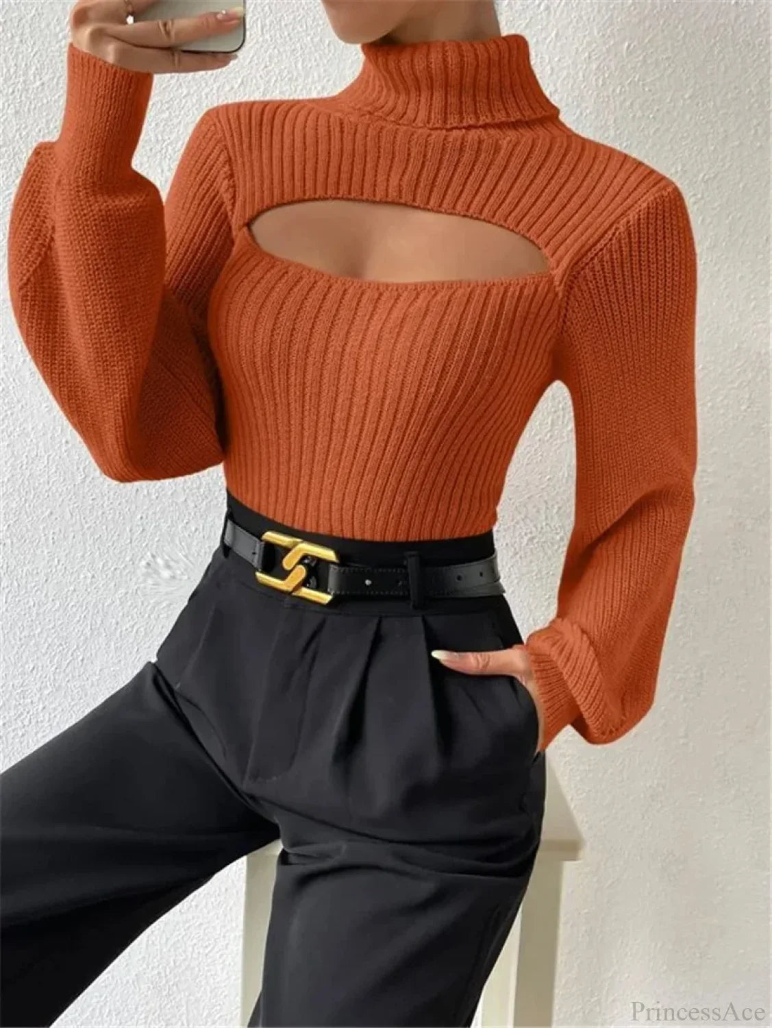 Chest Hollowed-out Turtleneck Sexy Sweater image 10