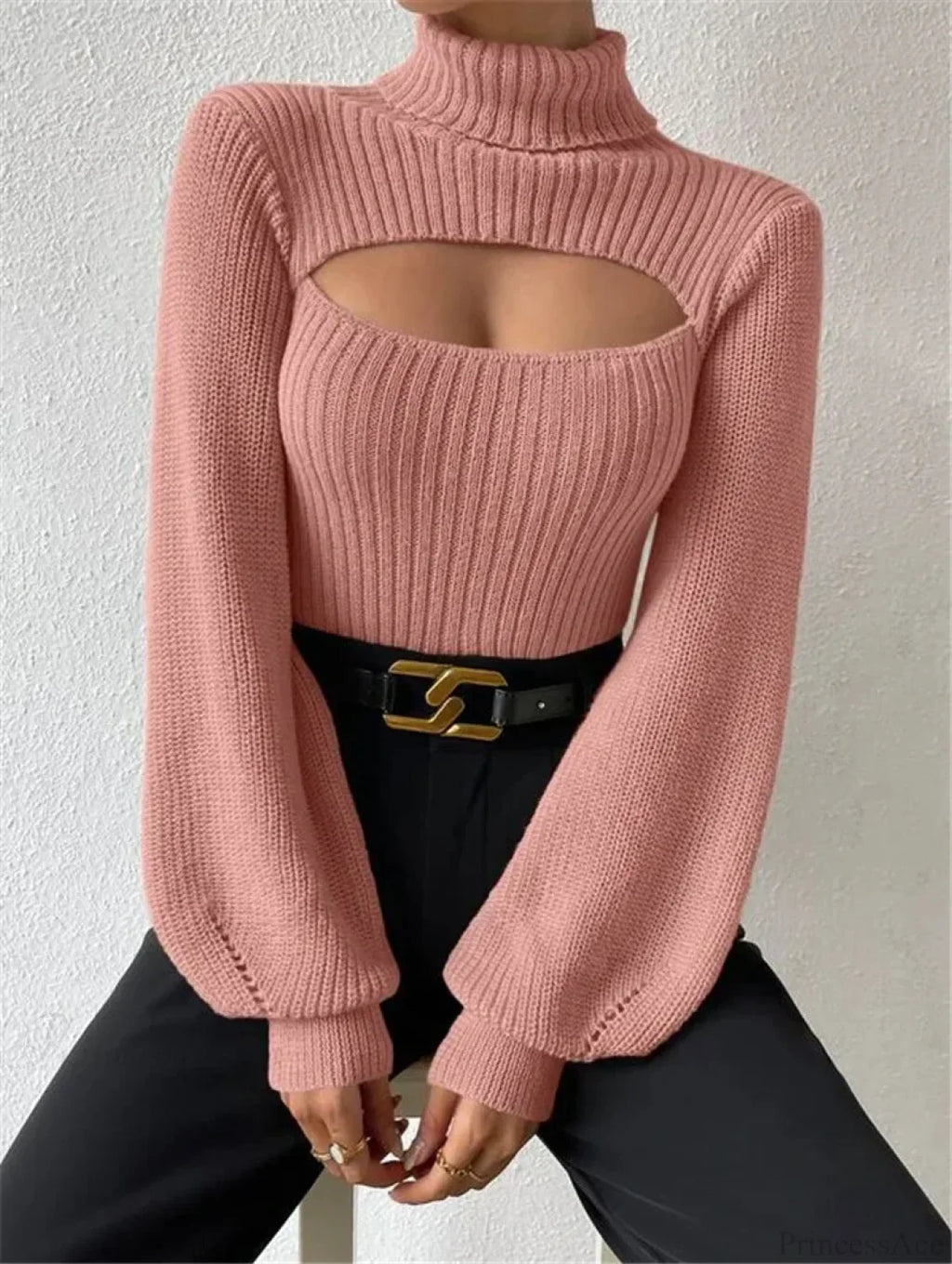 Chest Hollowed-out Turtleneck Sexy Sweater image 8