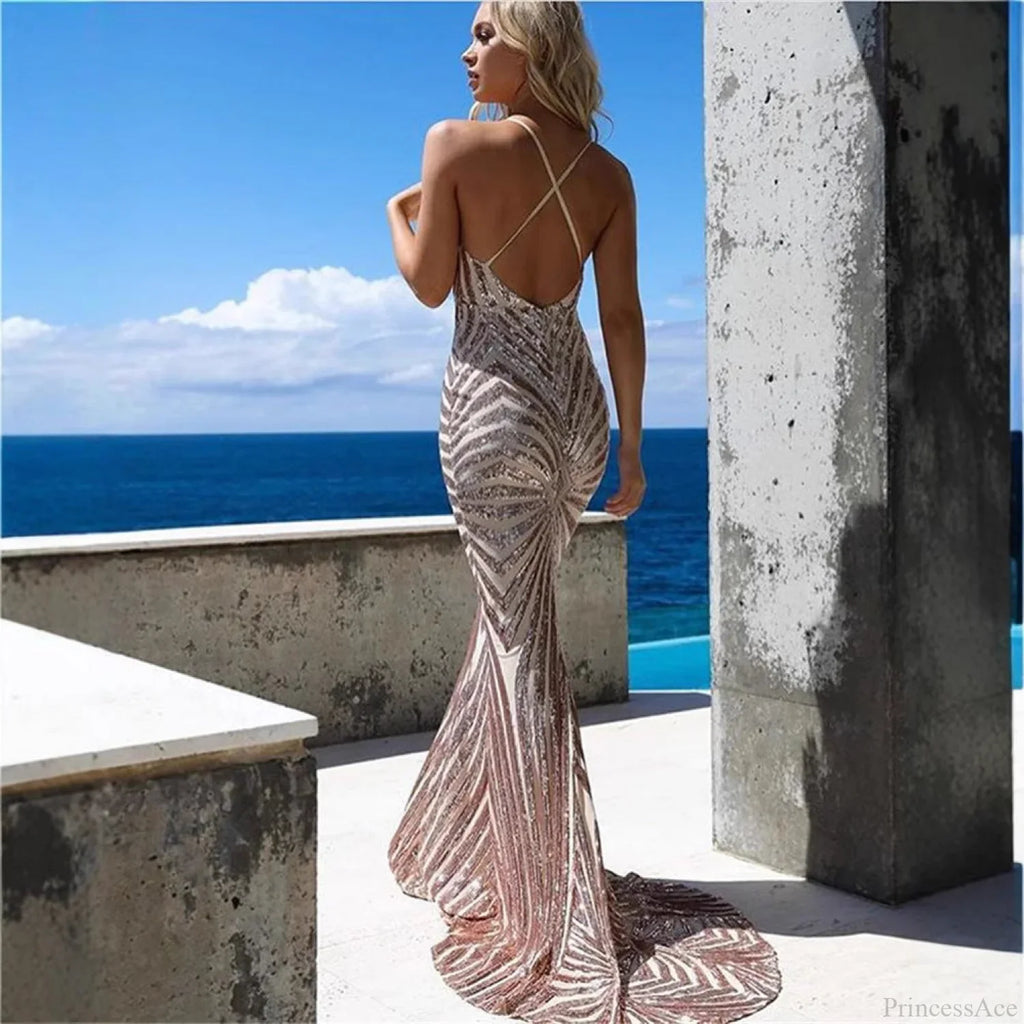 Chic Backless Lace Sequin Prom Dress image 3