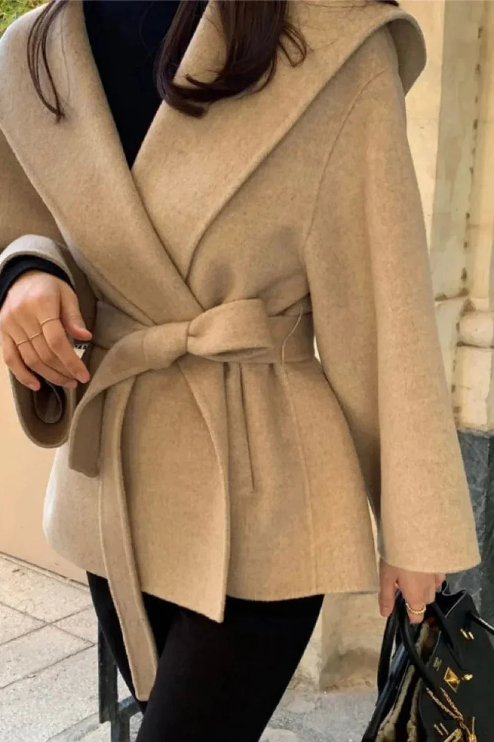 Chic Brown Woolen Hooded Overcoat image 2