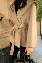 Chic Brown Woolen Hooded Overcoat image 7