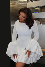 Chic Fitted Crew Neck Flared Sleeve Mini Dress image 3