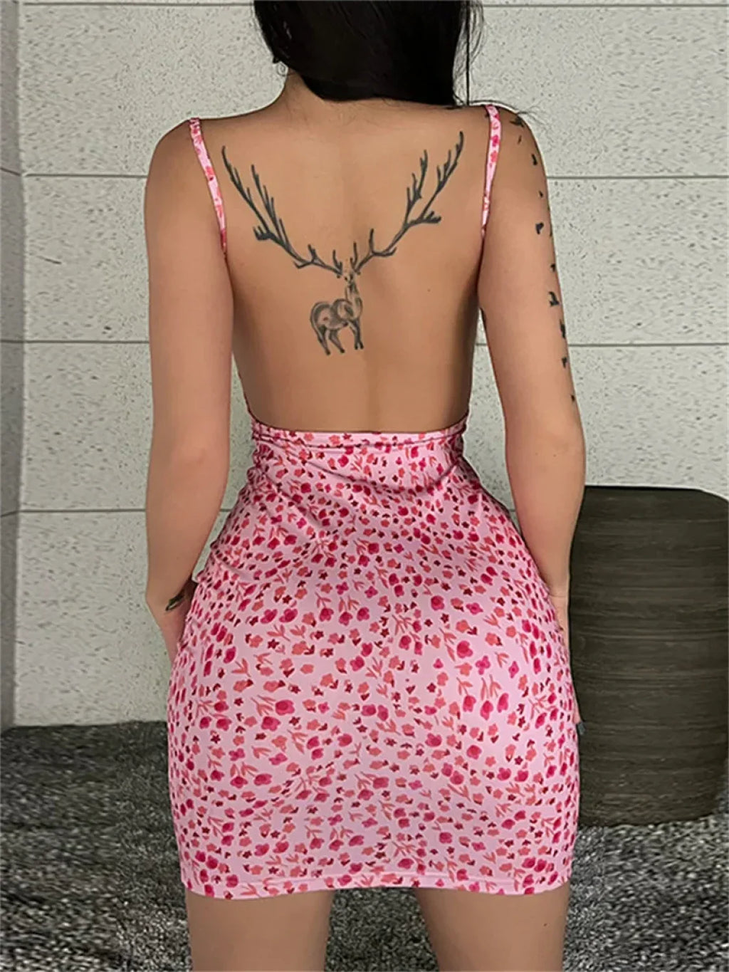 Chic Floral Print Backless Sling Mini Suspender Wrap Bodycon Party Dress image 6
