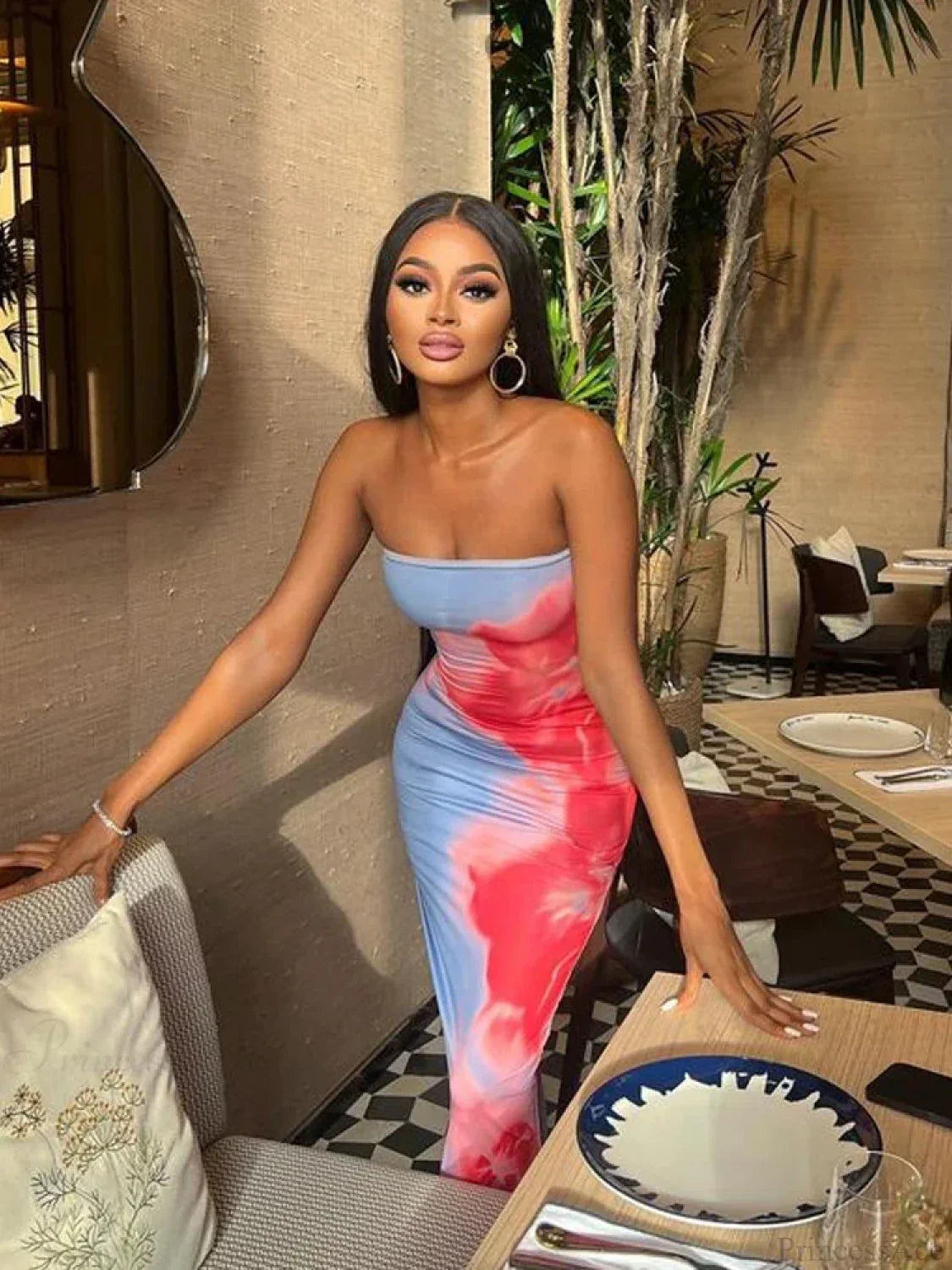 Chic Floral Strapless Midi Split Backless Dress image 3