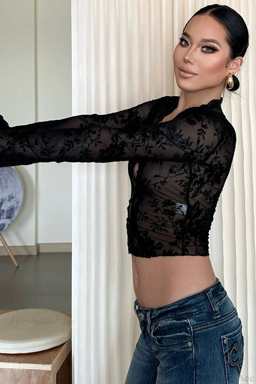 Chic Leopard Print Mesh Lace Trim Blouse image 7