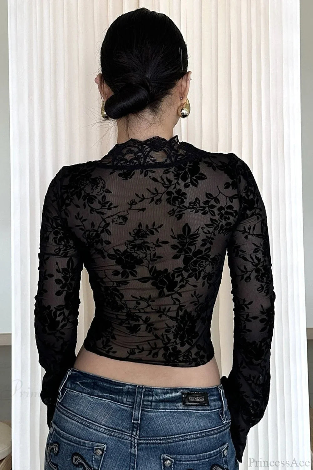 Chic Leopard Print Mesh Lace Trim Blouse image 8