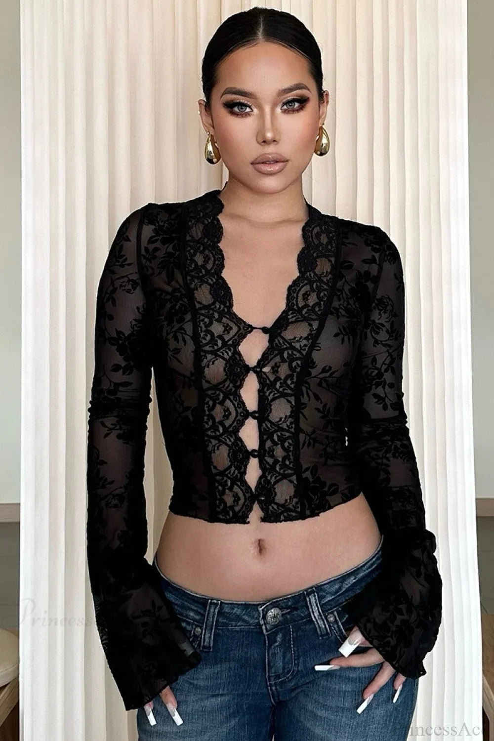 Chic Leopard Print Mesh Lace Trim Blouse image 5