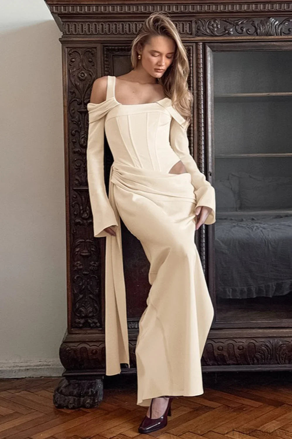 Chic Off-the-Shoulder Long Sleeve Bodycon Split Two Piece Set image 6