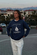 Chic Printed Crew Neck Oversized Long Sleeve Sweatshirt image 3