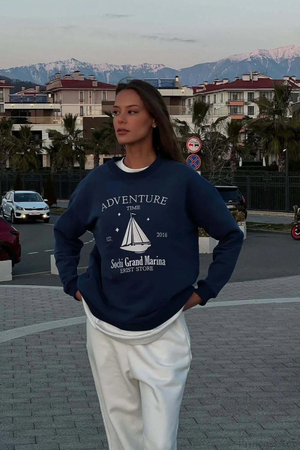 Chic Printed Crew Neck Oversized Long Sleeve Sweatshirt image 3