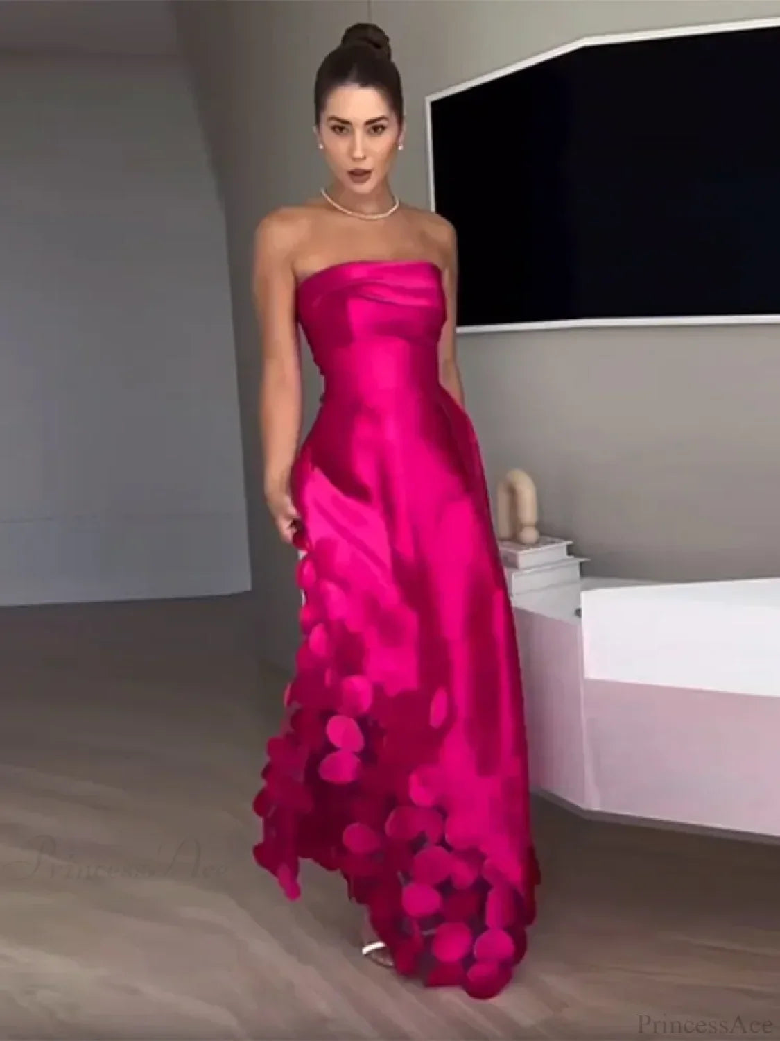 Chic Rose Red Sleeveless Satin Maxi Dress Elegant Backless Pleated Party Dress image 2