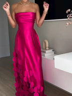 Chic Rose Red Sleeveless Satin Maxi Dress Elegant Backless Pleated Party Dress image 5