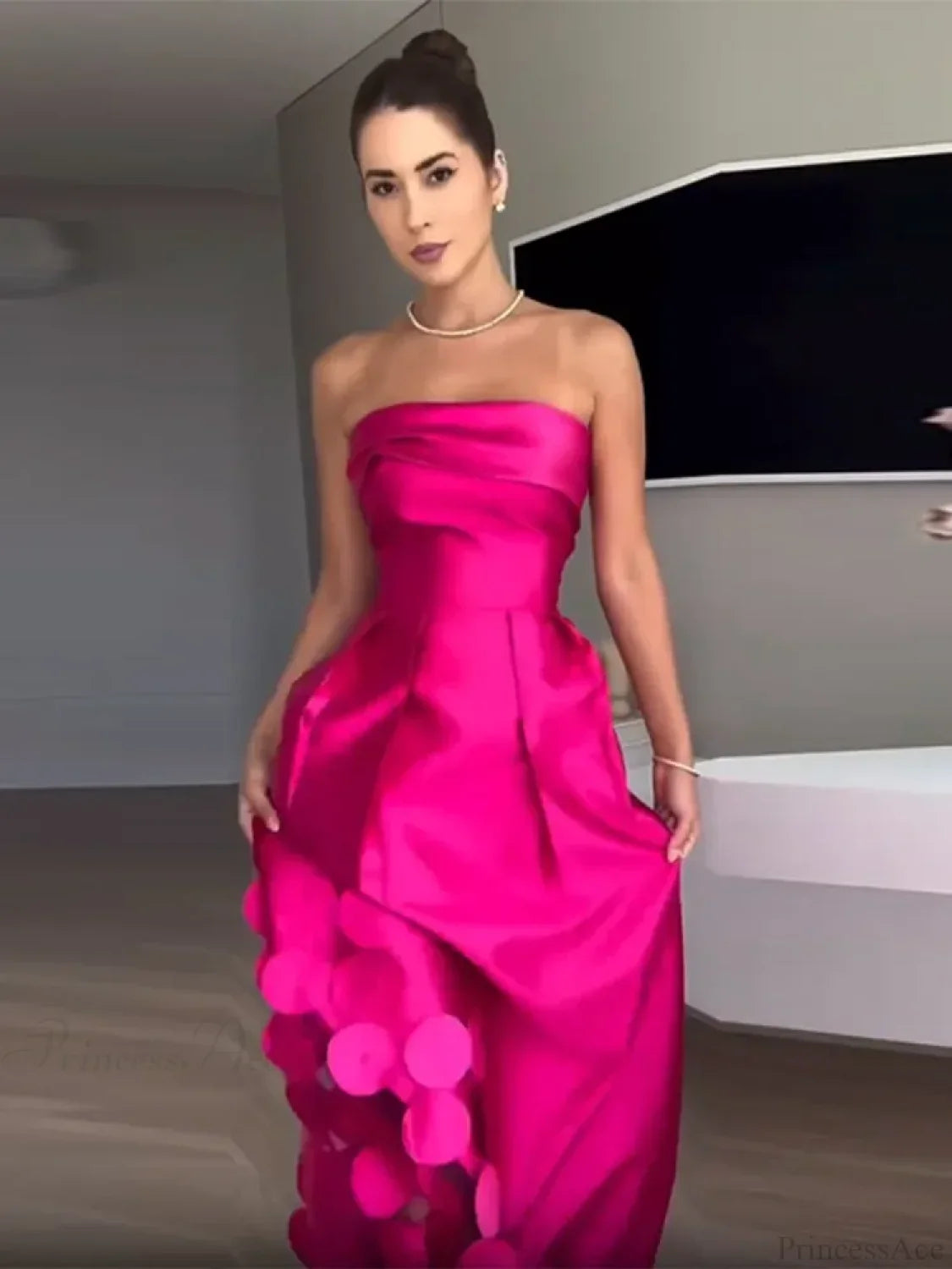 Chic Rose Red Sleeveless Satin Maxi Dress Elegant Backless Pleated Party Dress image 3