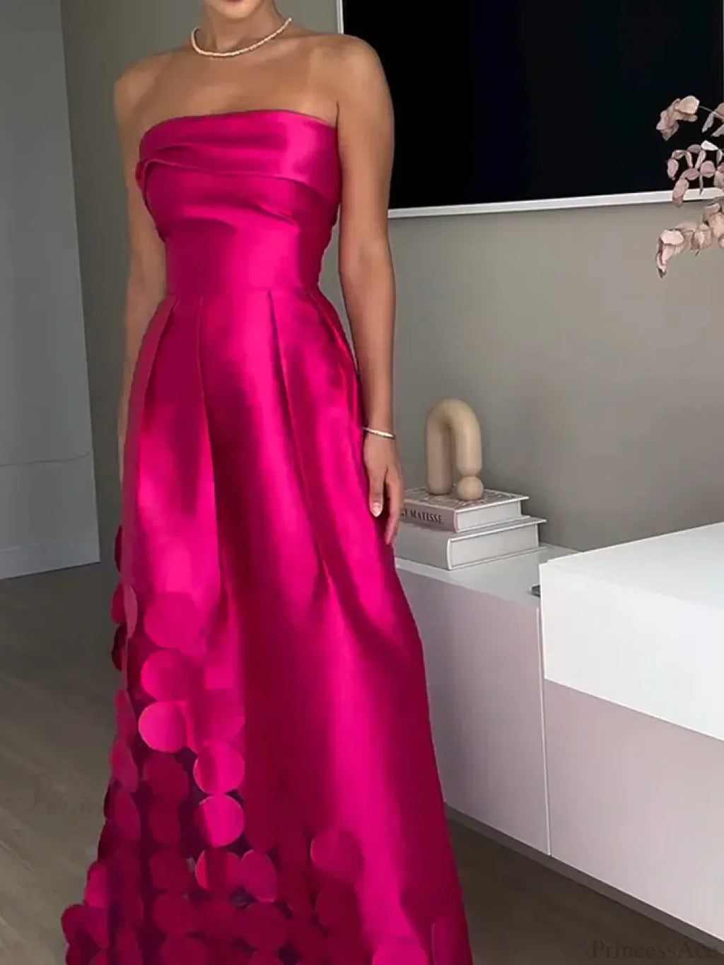 Chic Rose Red Sleeveless Satin Maxi Dress Elegant Backless Pleated Party Dress image 4