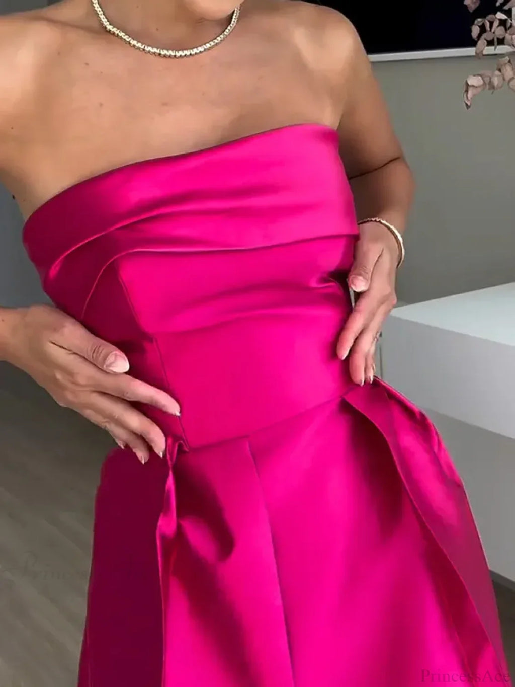 Chic Rose Red Sleeveless Satin Maxi Dress Elegant Backless Pleated Party Dress image 6