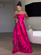 Chic Rose Red Sleeveless Satin Maxi Dress Elegant Backless Pleated Party Dress image 1