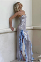 Chic Sheer Sequin Ruffled Slip Maxi Dress image 1