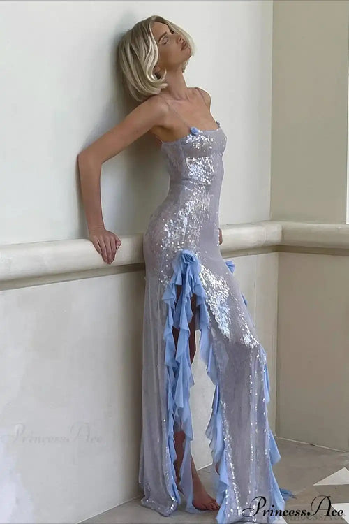 Chic Sheer Sequin Ruffled Slip Maxi Dress image 1