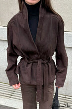 Chic Suede Long Sleeve Jacket Coat image 2