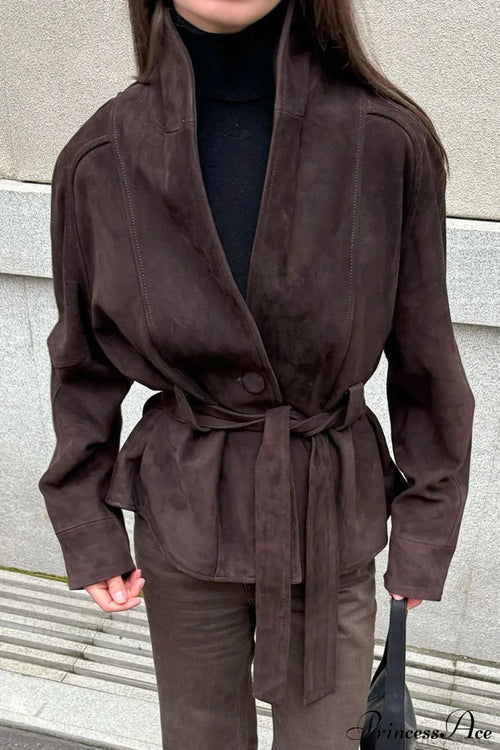 Chic Suede Long Sleeve Jacket Coat image 2