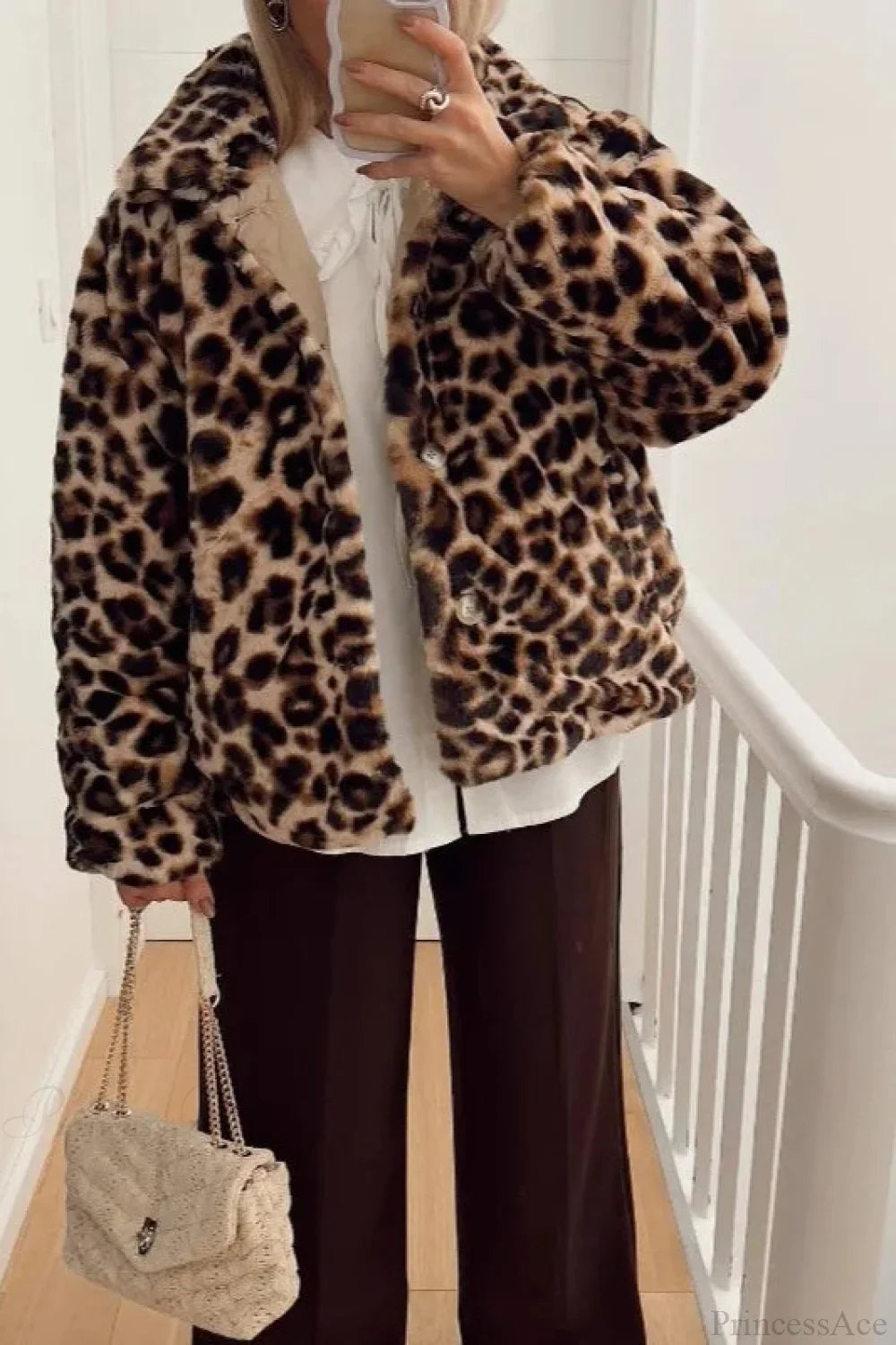 Chic Turn-Down Collar Reversible Leopard Cotton Coat image 2