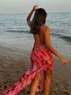 Chic V-neck Beach Ruffles Backless Floral Dress image 2