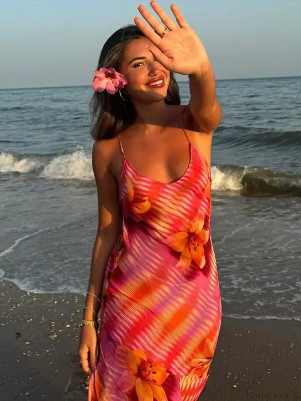 Chic V-neck Beach Ruffles Backless Floral Dress image 5