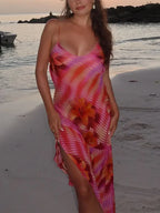 Chic V-neck Beach Ruffles Backless Floral Dress image 6