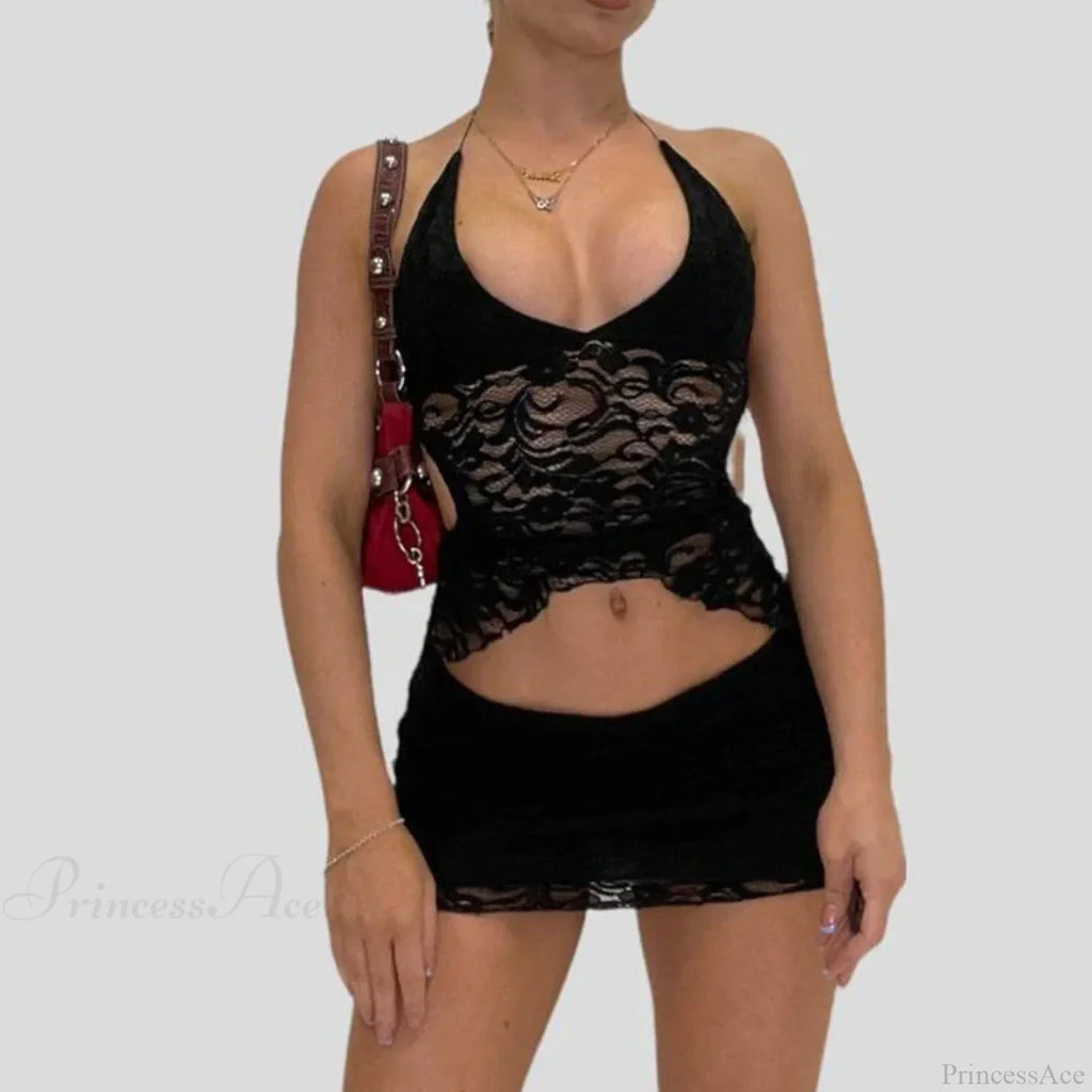 Chic V Neck Halter Tie-Up Bandage Crop Top Mini Pencil Skirt Two Pieces Set image 6