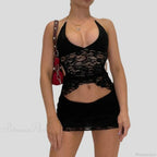 Chic V Neck Halter Tie-Up Bandage Crop Top Mini Pencil Skirt Two Pieces Set image 6