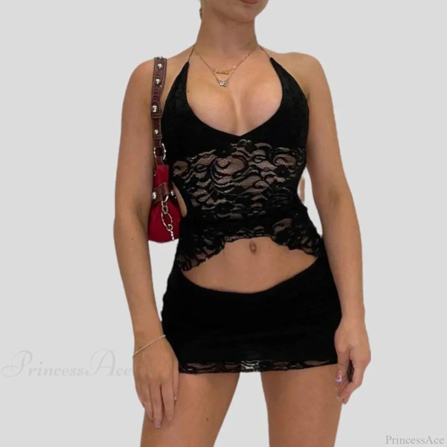 Chic V Neck Halter Tie-Up Bandage Crop Top Mini Pencil Skirt Two Pieces Set image 6