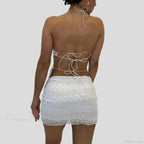 Chic V Neck Halter Tie-Up Bandage Crop Top Mini Pencil Skirt Two Pieces Set image 2