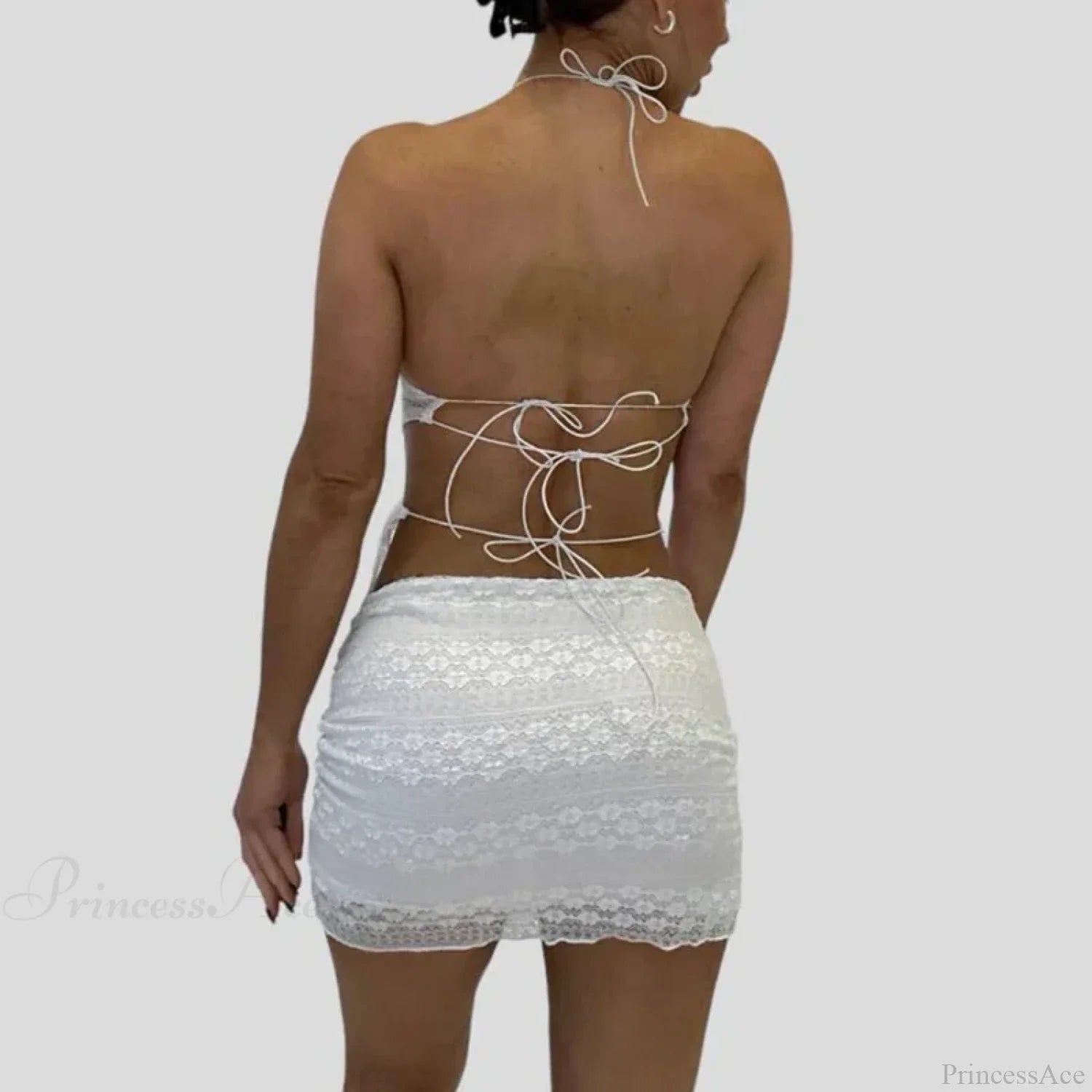Chic V Neck Halter Tie-Up Bandage Crop Top Mini Pencil Skirt Two Pieces Set image 2