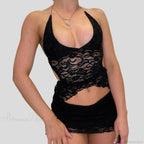 Chic V Neck Halter Tie-Up Bandage Crop Top Mini Pencil Skirt Two Pieces Set image 5