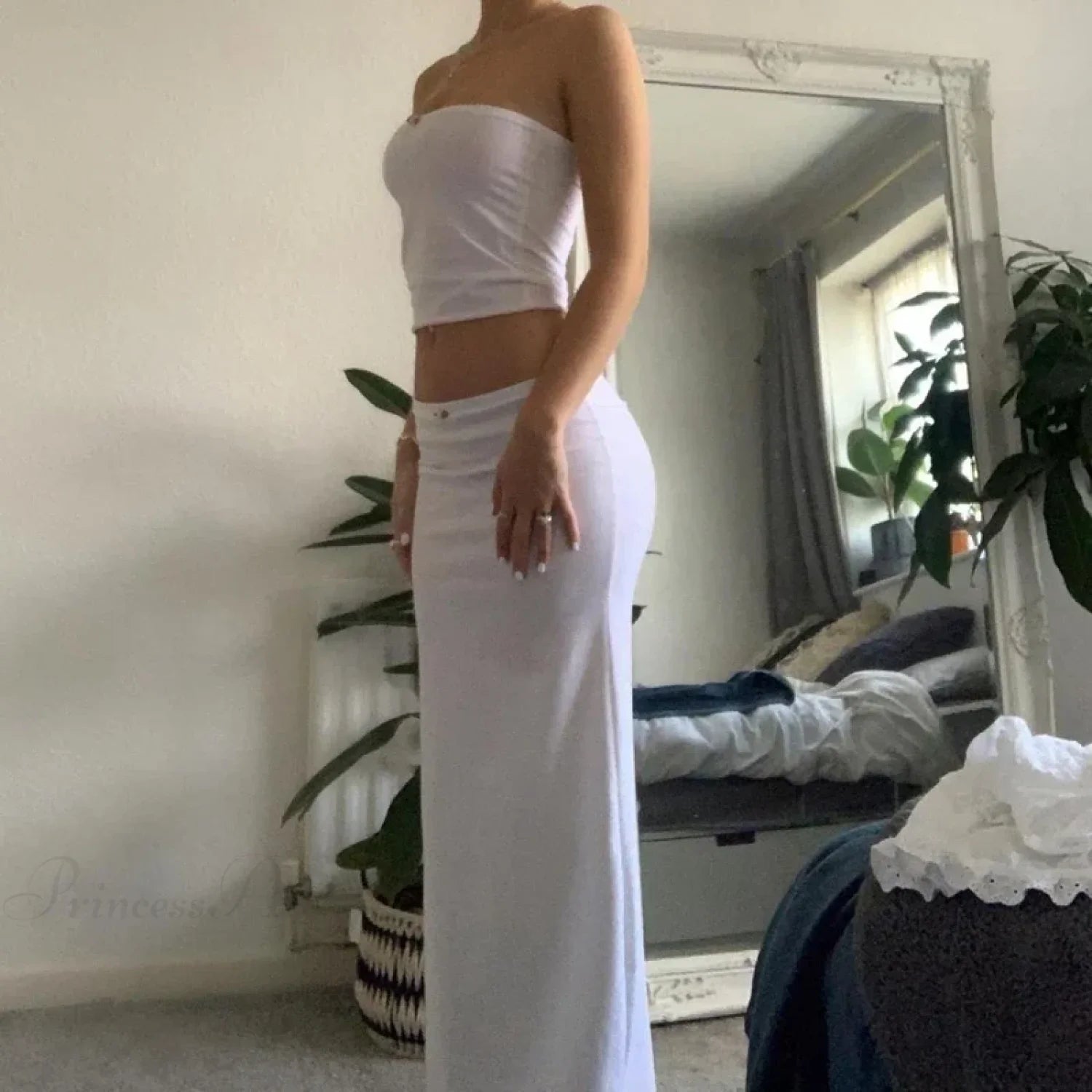 Chic Women Chest Wrap Tube Tops + Low Rise Long Skirt Summer Strapless Camis Crop Tops Y2K Fairycore Vintage 2 Piece Set Outfits image 3