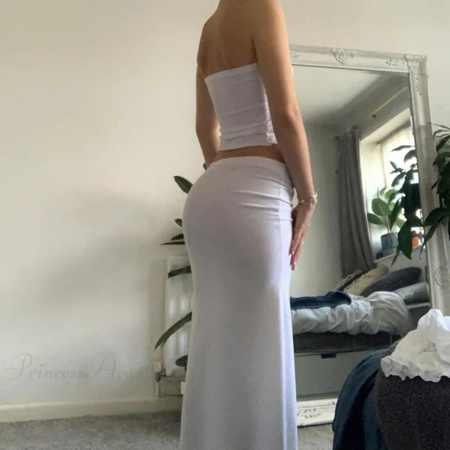 Chic Women Chest Wrap Tube Tops + Low Rise Long Skirt Summer Strapless Camis Crop Tops Y2K Fairycore Vintage 2 Piece Set Outfits image 4