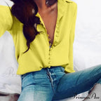 Chiffon Arm Blouse Ladies Top in Solid Casual - with Women Blouse Long Buttons Office Color Spring - White image 3
