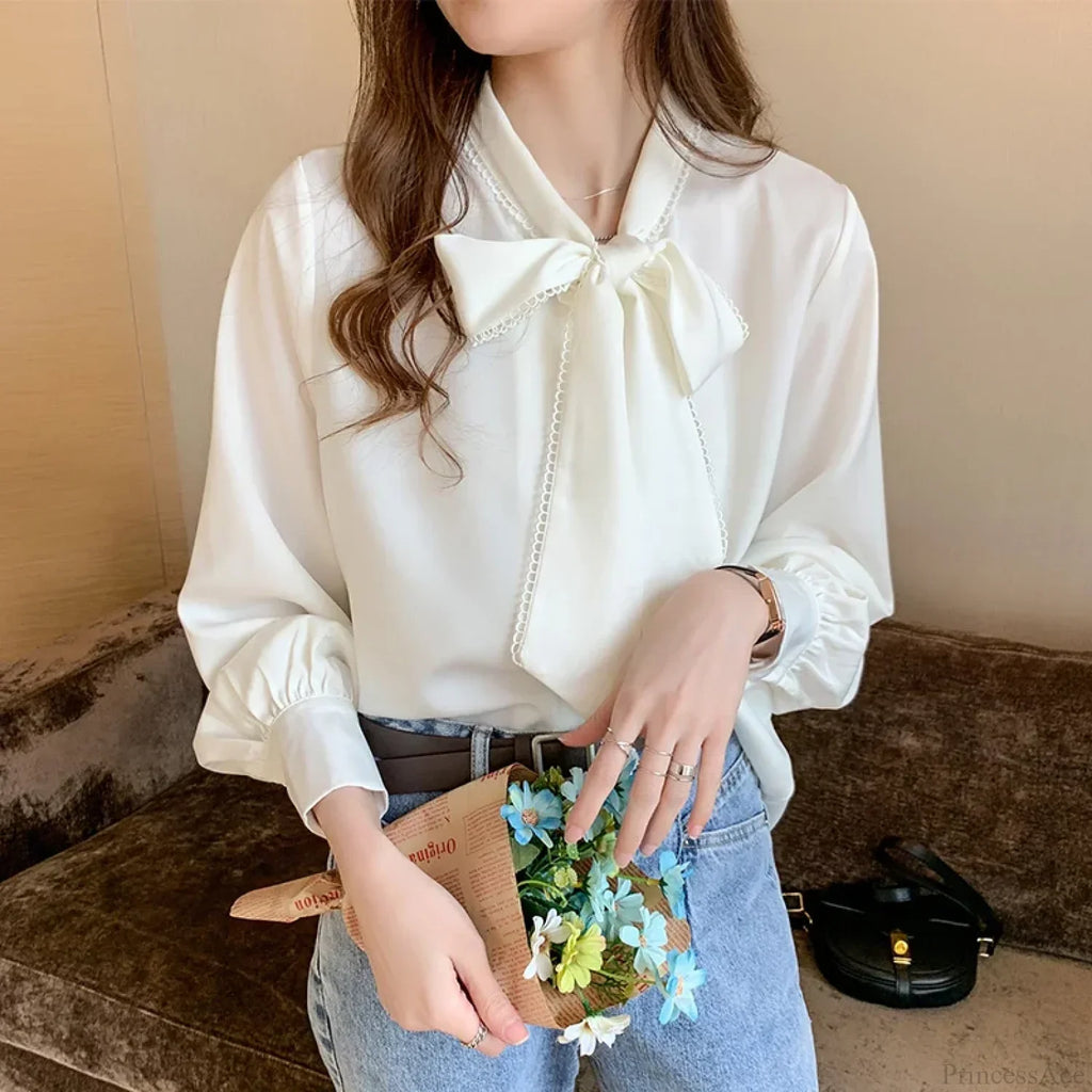Chiffon Bow Long Sleeve Office Blouse image 3