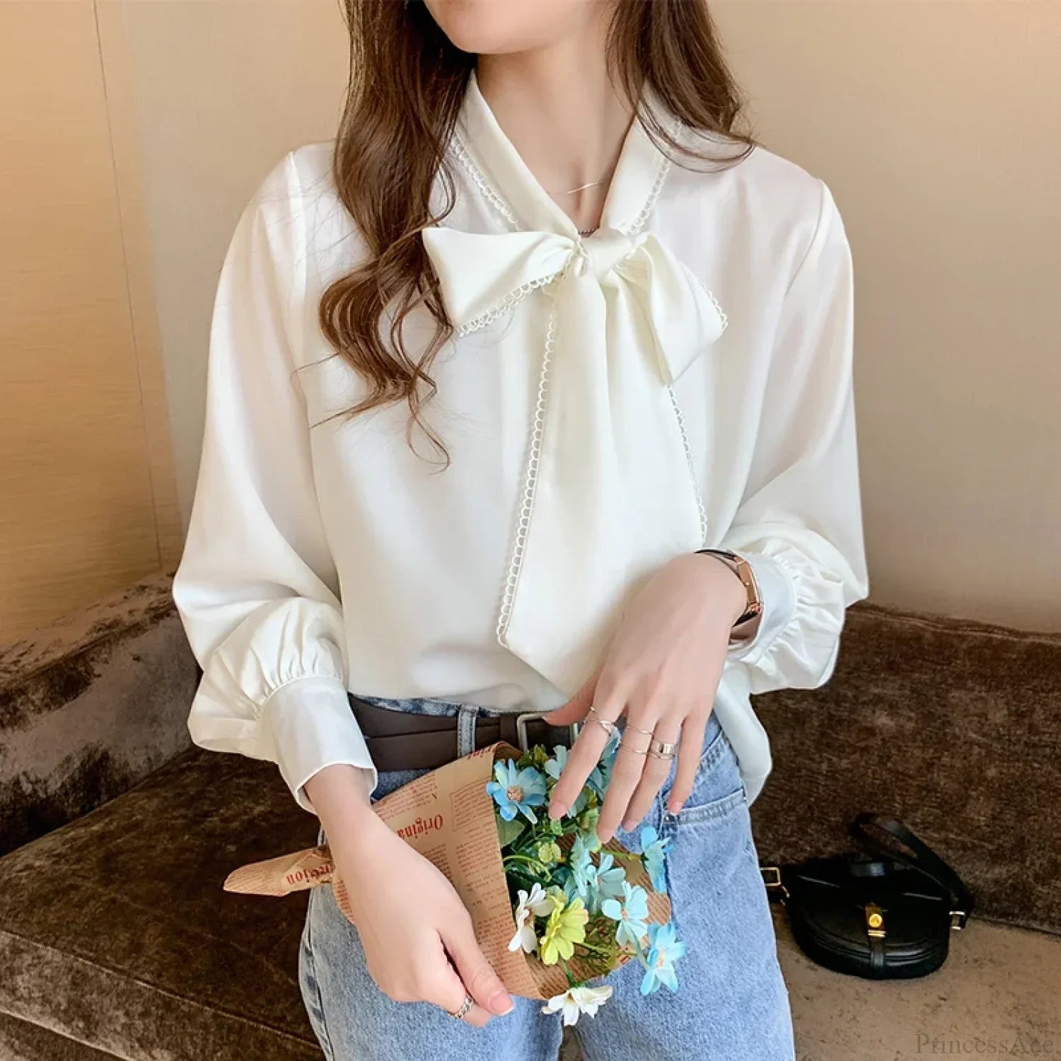 Chiffon Bow Long Sleeve Office Blouse image 3