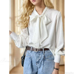 Chiffon Bow Long Sleeve Office Blouse image 1