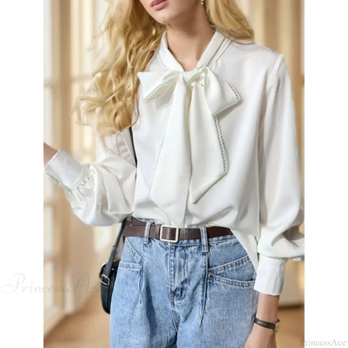Chiffon Bow Long Sleeve Office Blouse image 1