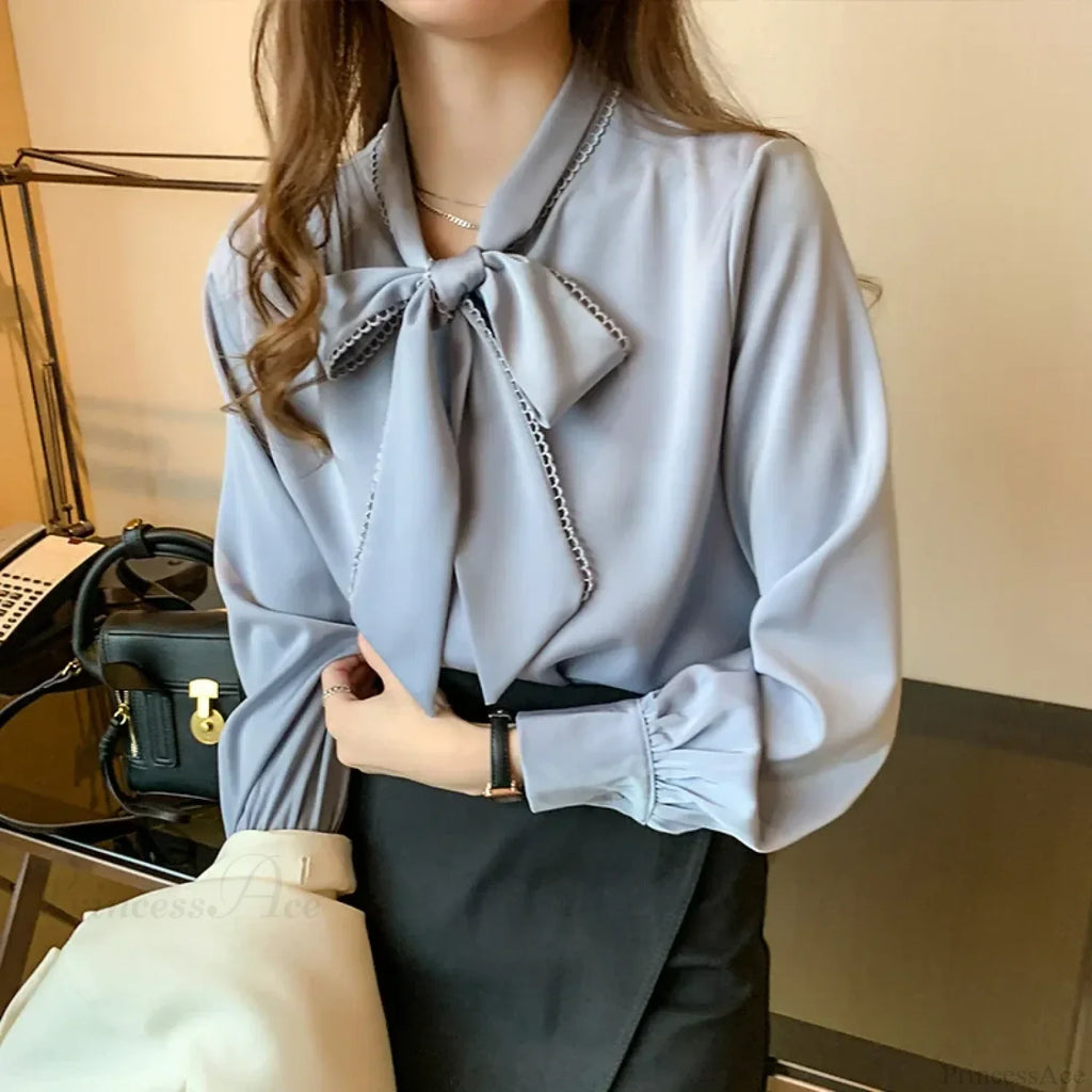 Chiffon Bow Long Sleeve Office Blouse image 4