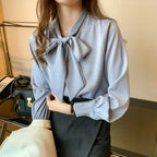 Chiffon Bow Long Sleeve Office Blouse image 4