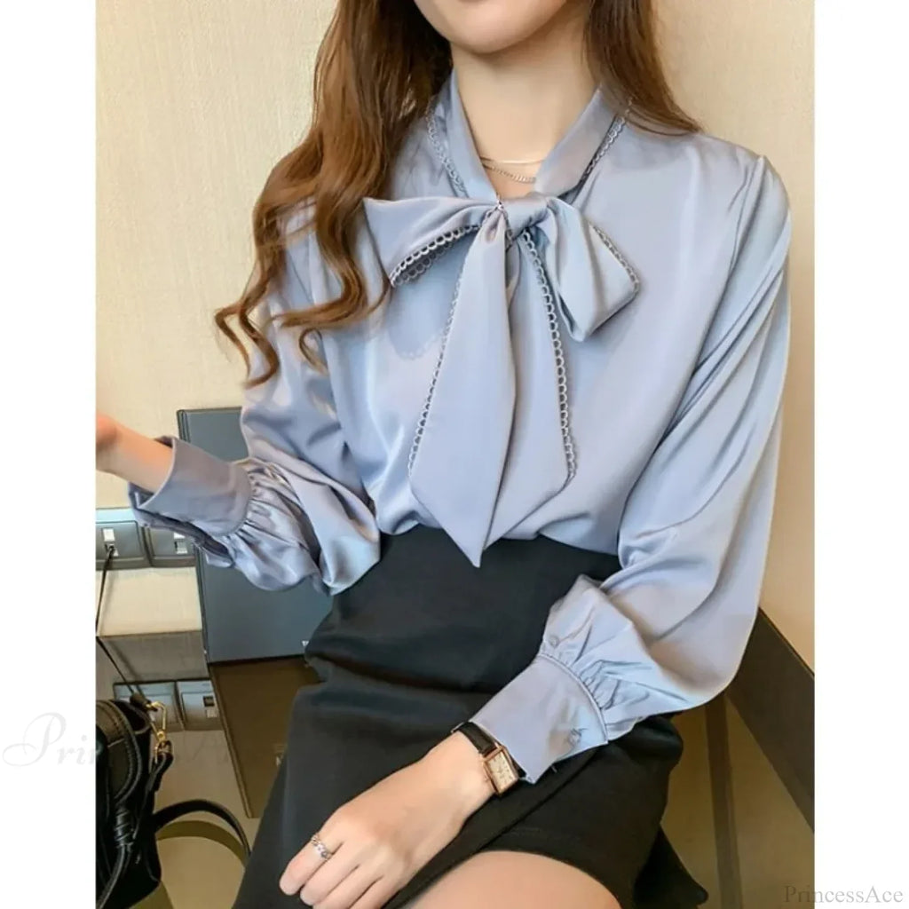 Chiffon Bow Long Sleeve Office Blouse image 6