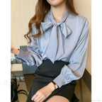 Chiffon Bow Long Sleeve Office Blouse image 6