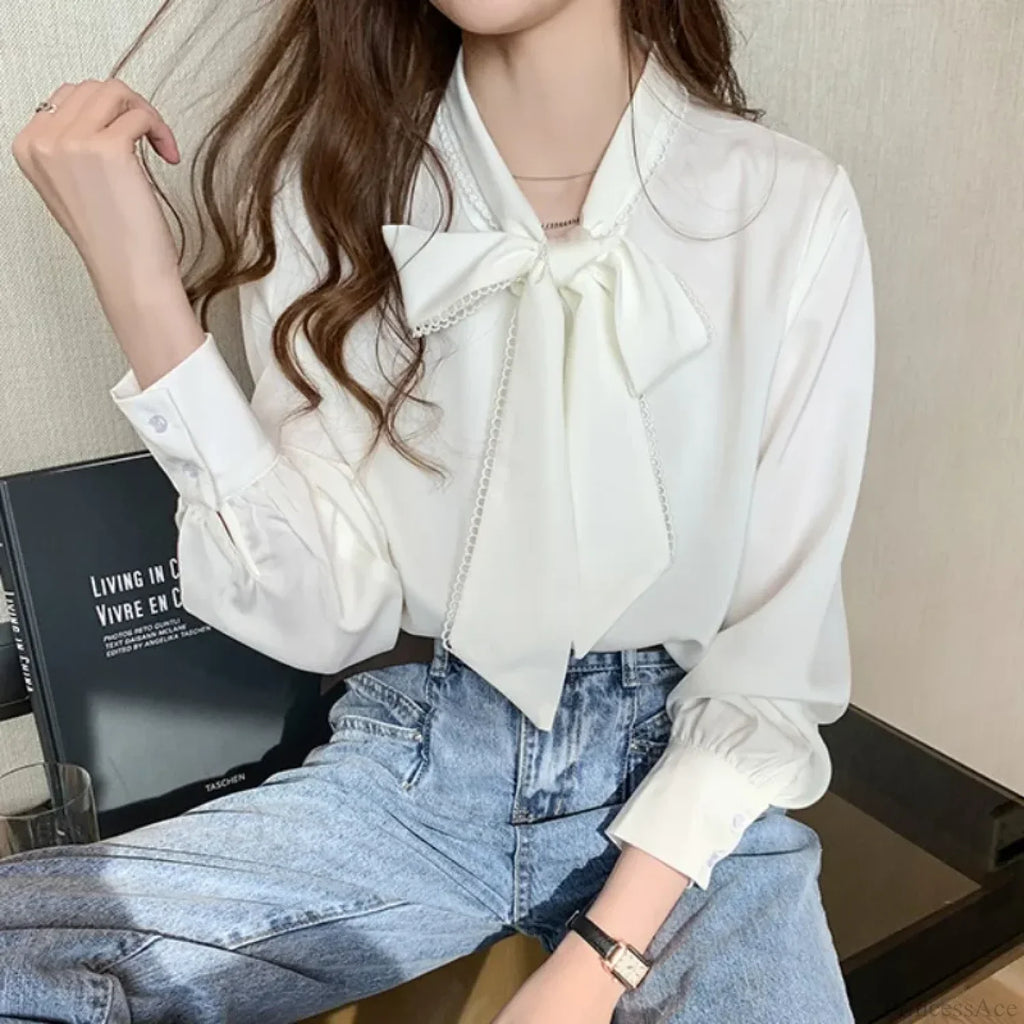 Chiffon Bow Long Sleeve Office Blouse image 5