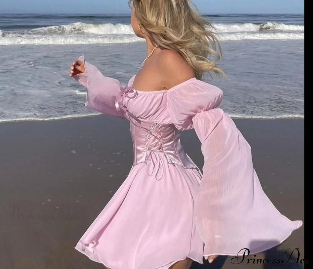 Chiffon Detachable Corset Charming Puff Sleeve Mini Dresses image 1